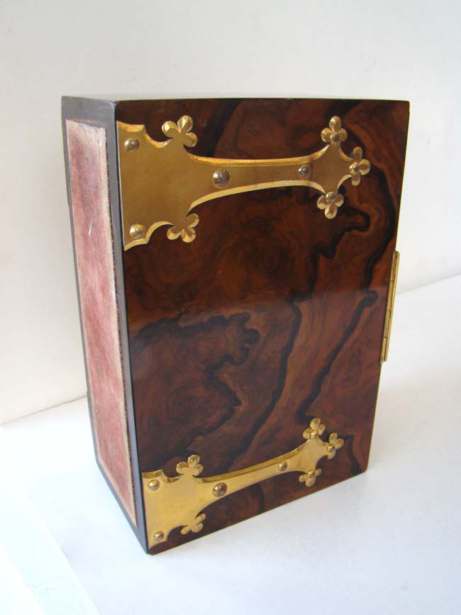 An English Victorian brass mounted burled walnut double book box circa 1873 — image 6